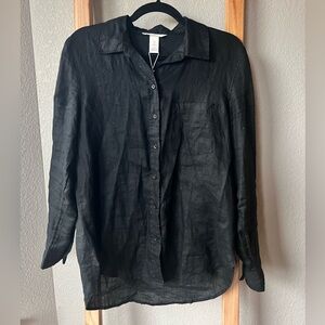 NWT H&M 100% Linen Black Button Down Shirt Size Small